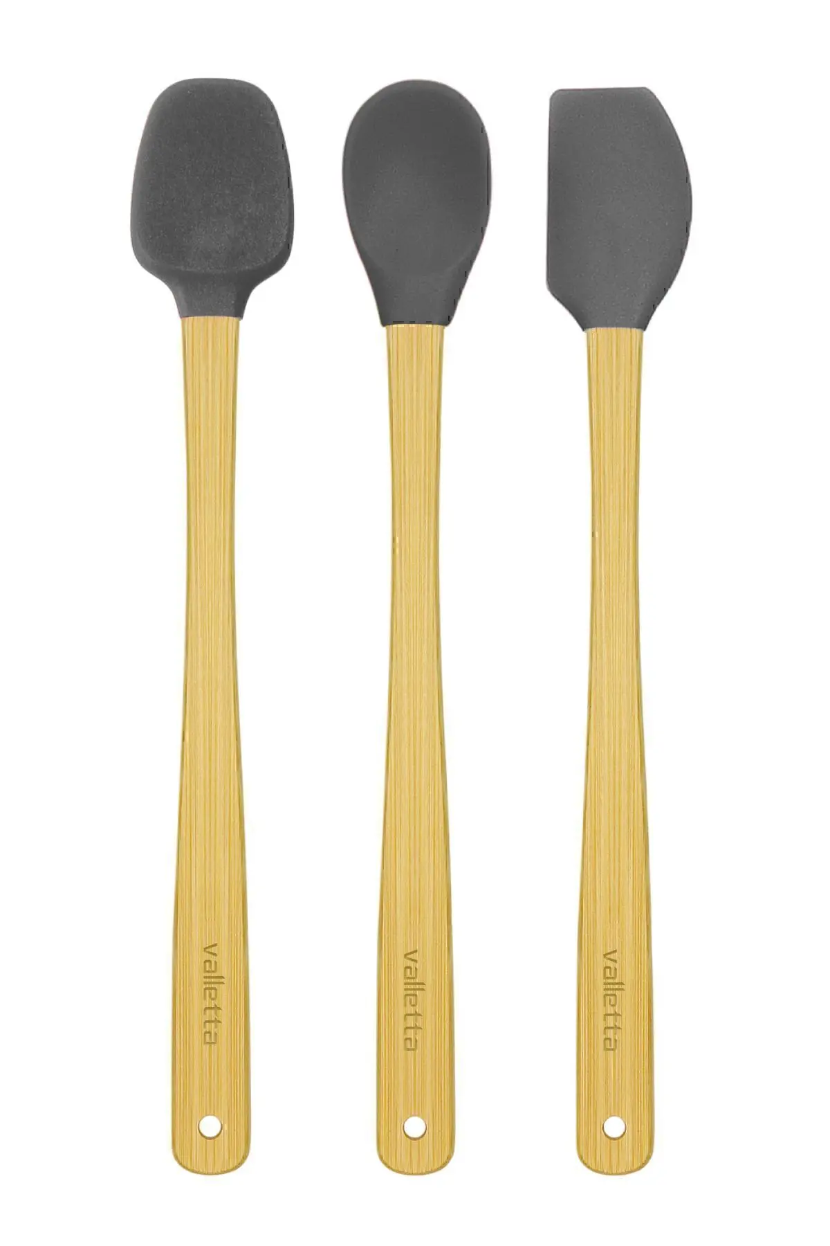 Indigo 3'lü Gri Bambu Silikon Spatula Seti Uzun 26 Cm