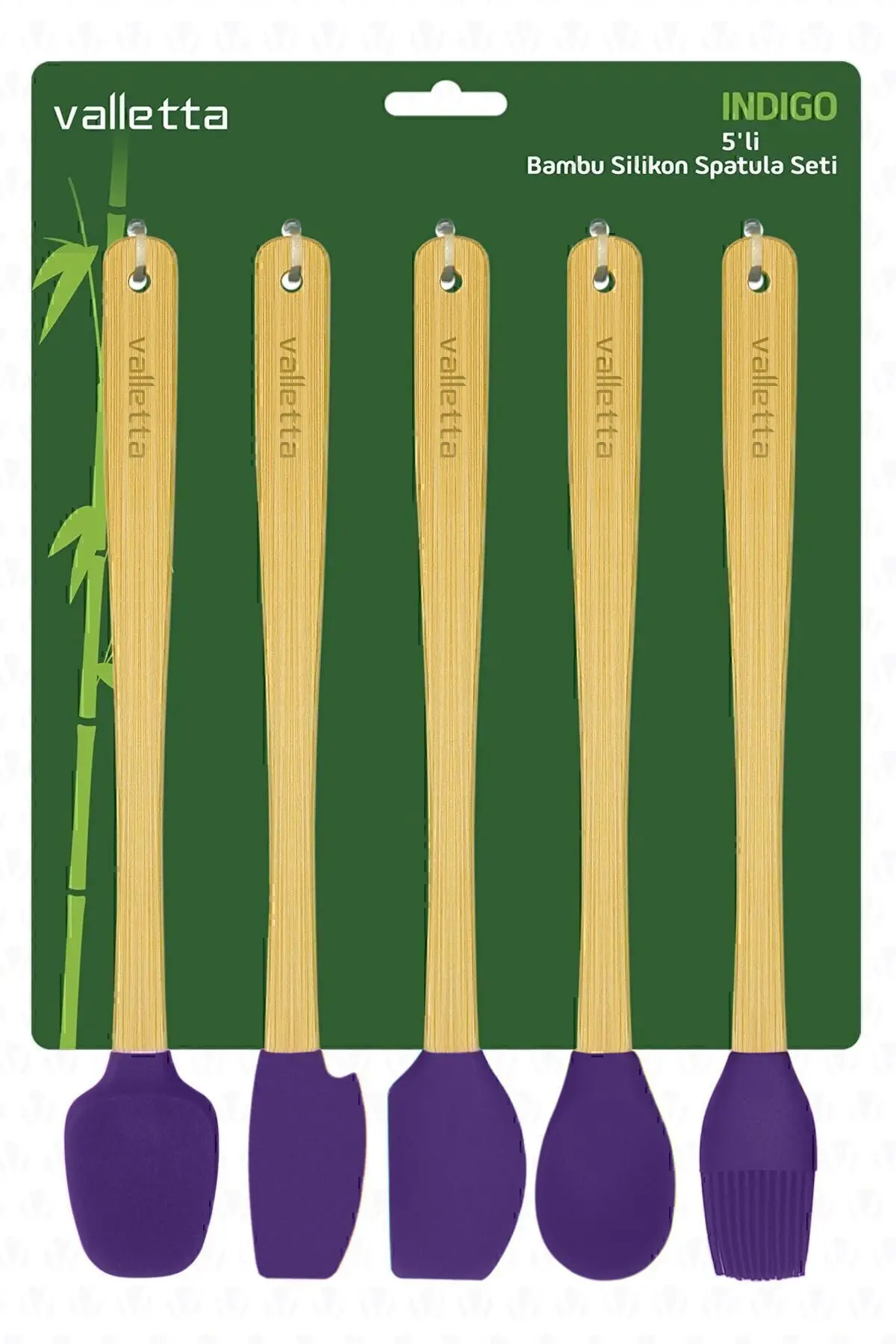 Indigo 5'li Mor Bambu Silikon Spatula Seti Uzun 26 Cm