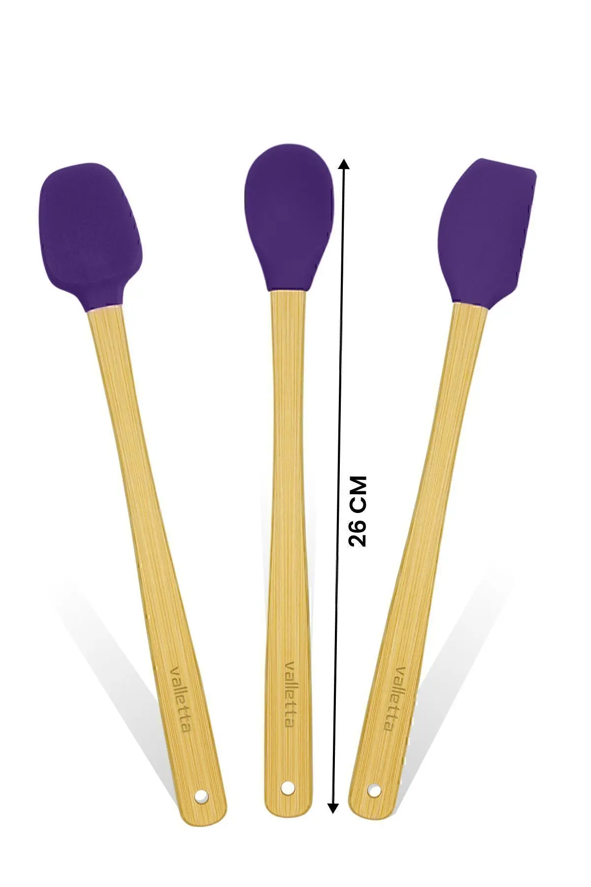 Indigo 3'lü Mor Bambu Silikon Spatula Seti Uzun 26 Cm