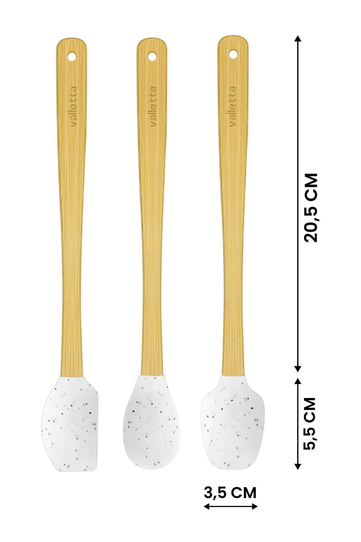 Indigo 3'lü Beyaz Noktalı Bambu Silikon Spatula Seti Uzun 26 cm