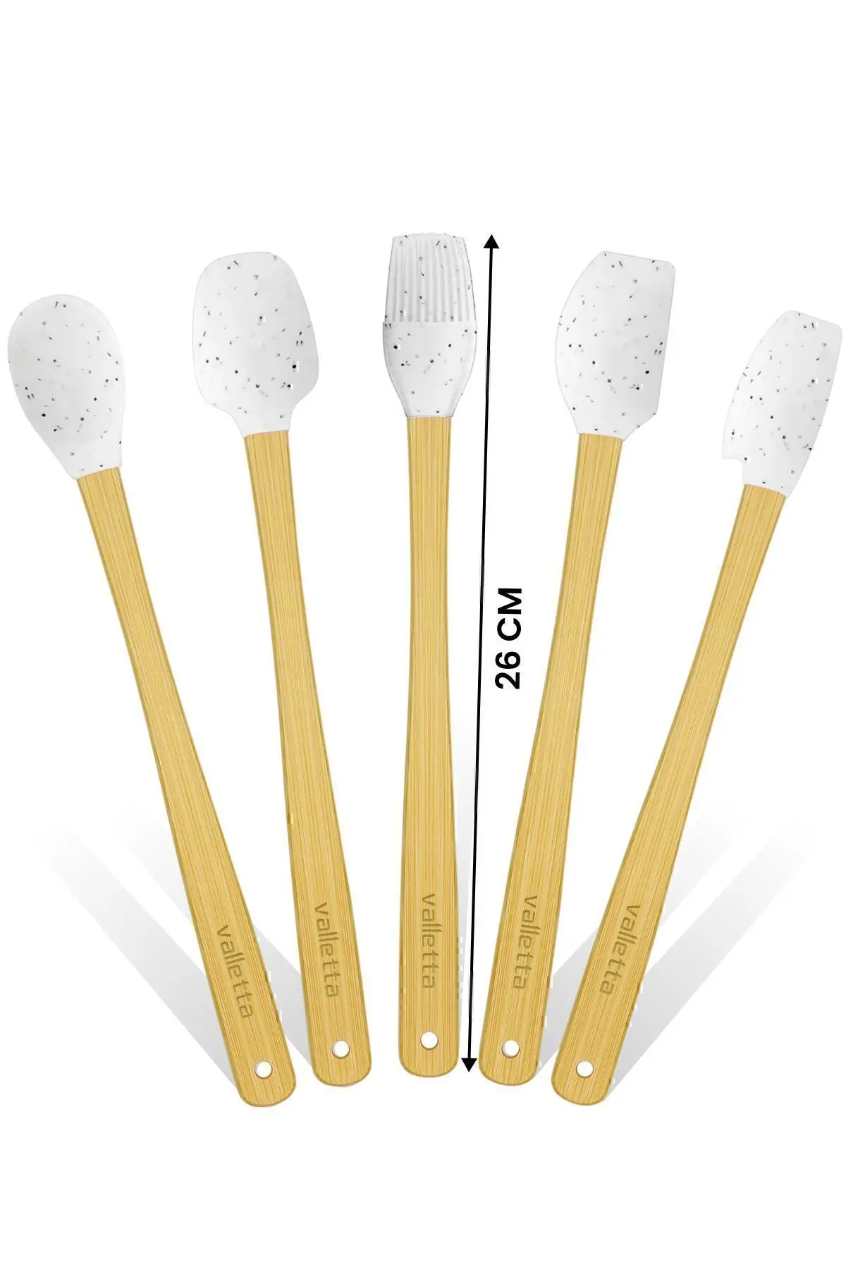 Indigo 5'li Beyaz Noktalı Bambu Silikon Spatula Seti Uzun 26 Cm
