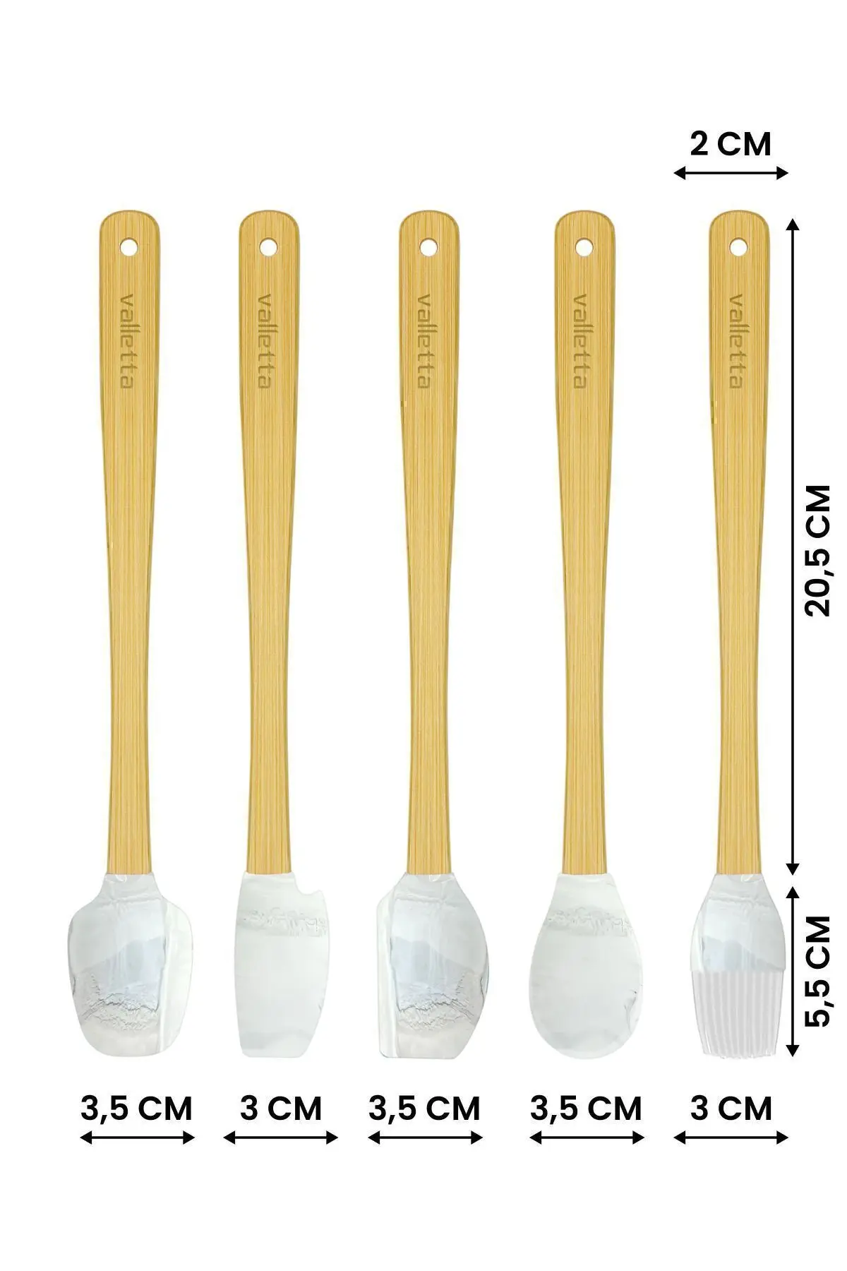 Indigo 5'li Gri Mermer Bambu Silikon Spatula Seti Uzun 26 Cm