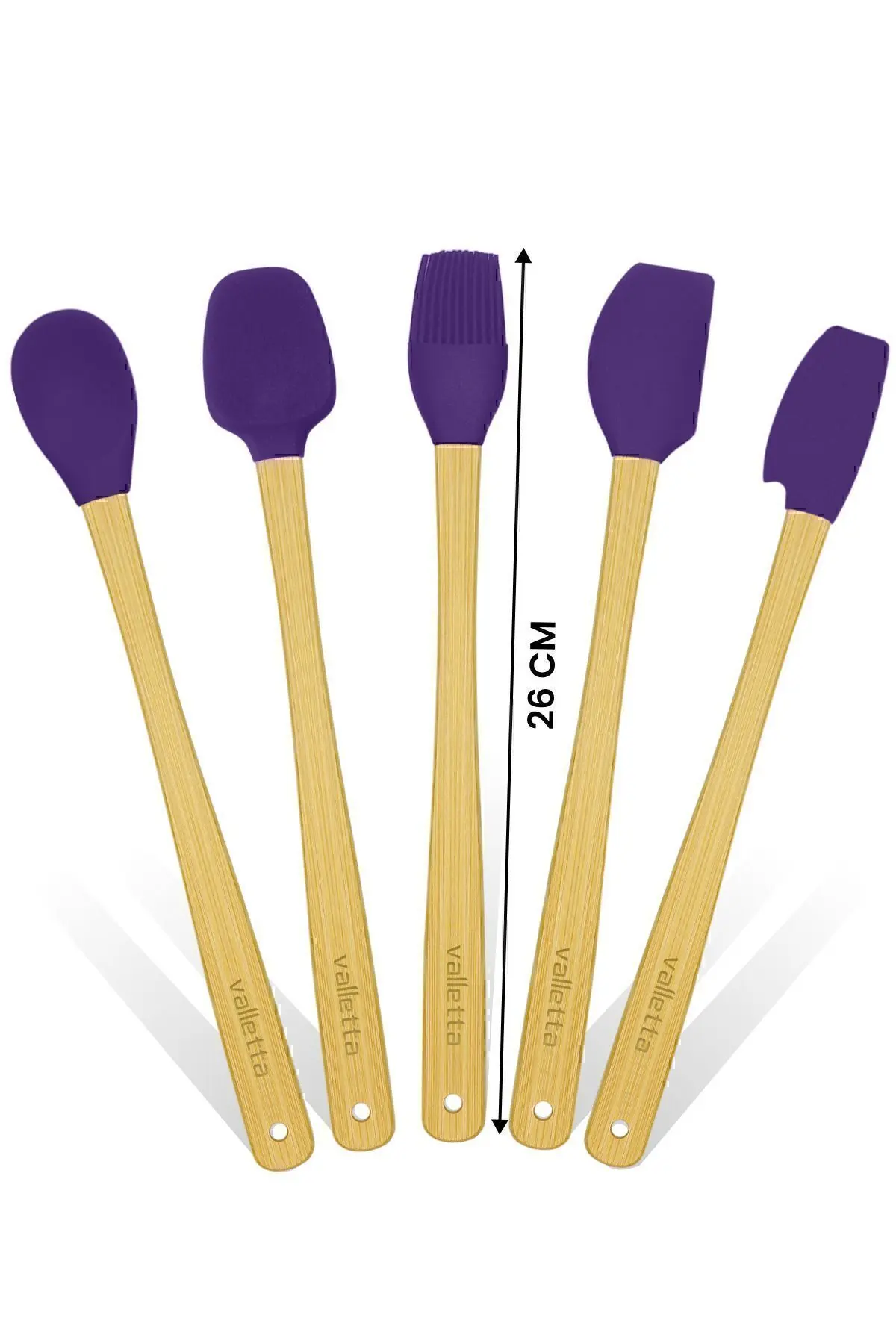 Indigo 5'li Mor Bambu Silikon Spatula Seti Uzun 26 Cm