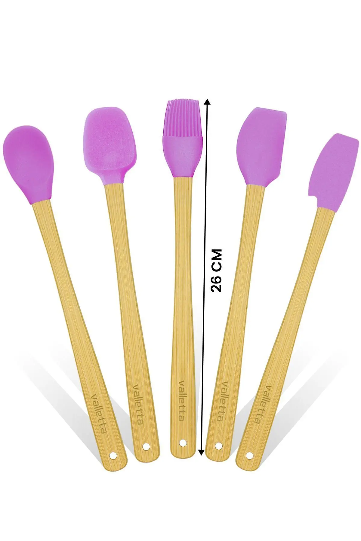 Indigo 5'li Pembe Bambu Silikon Spatula Seti Uzun 26 cm