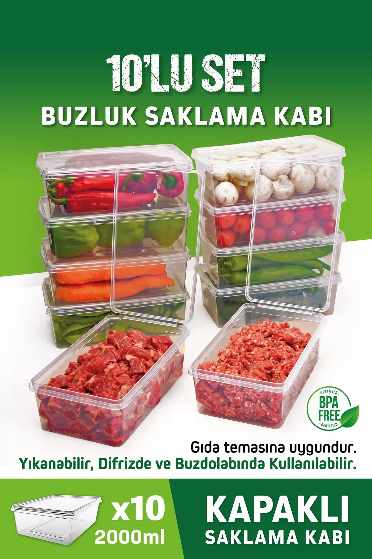 OFFBOX 10 Adet 2 Lt. Kendinden Kapaklı Derin Dondurucuya Uygun Saklama Kabı Düzenleyici
