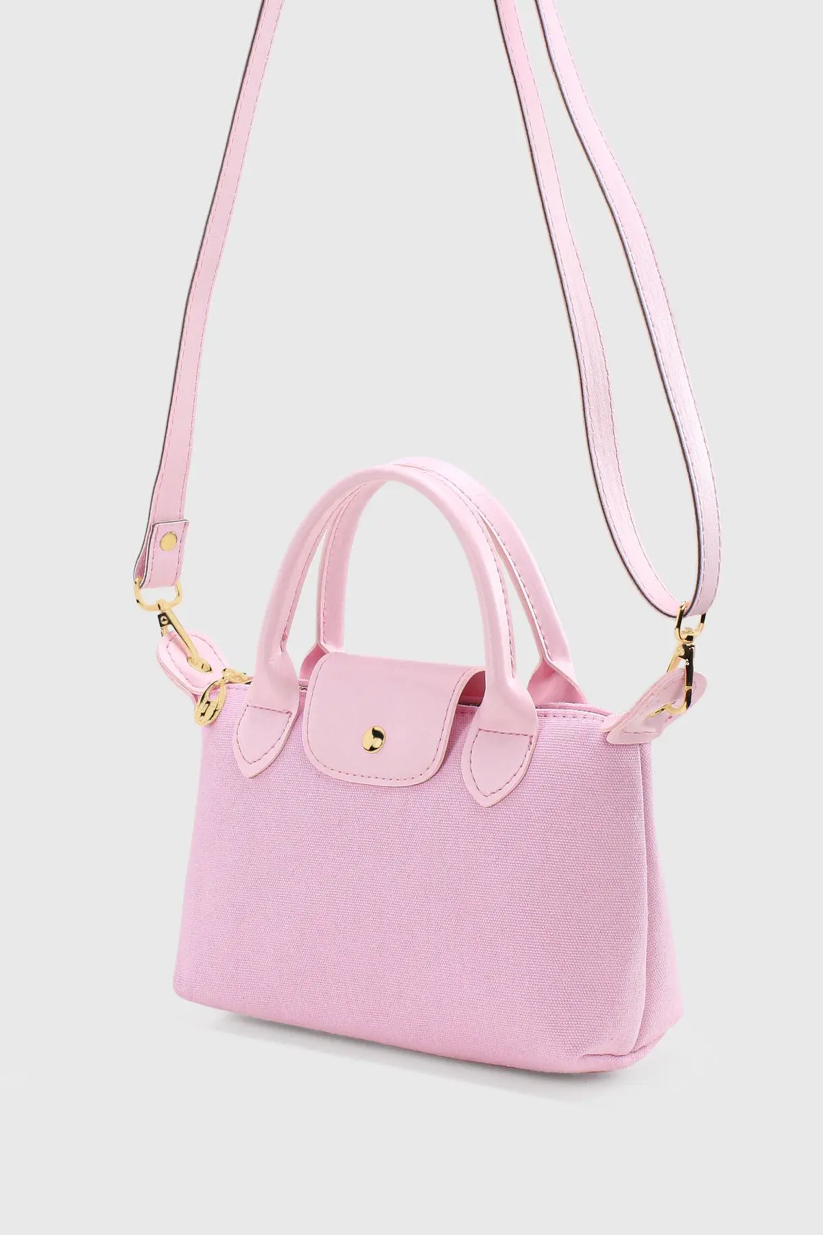 Pembe Kanvas Çok Yönlü PU Deri Çapraz Askılı Çanta