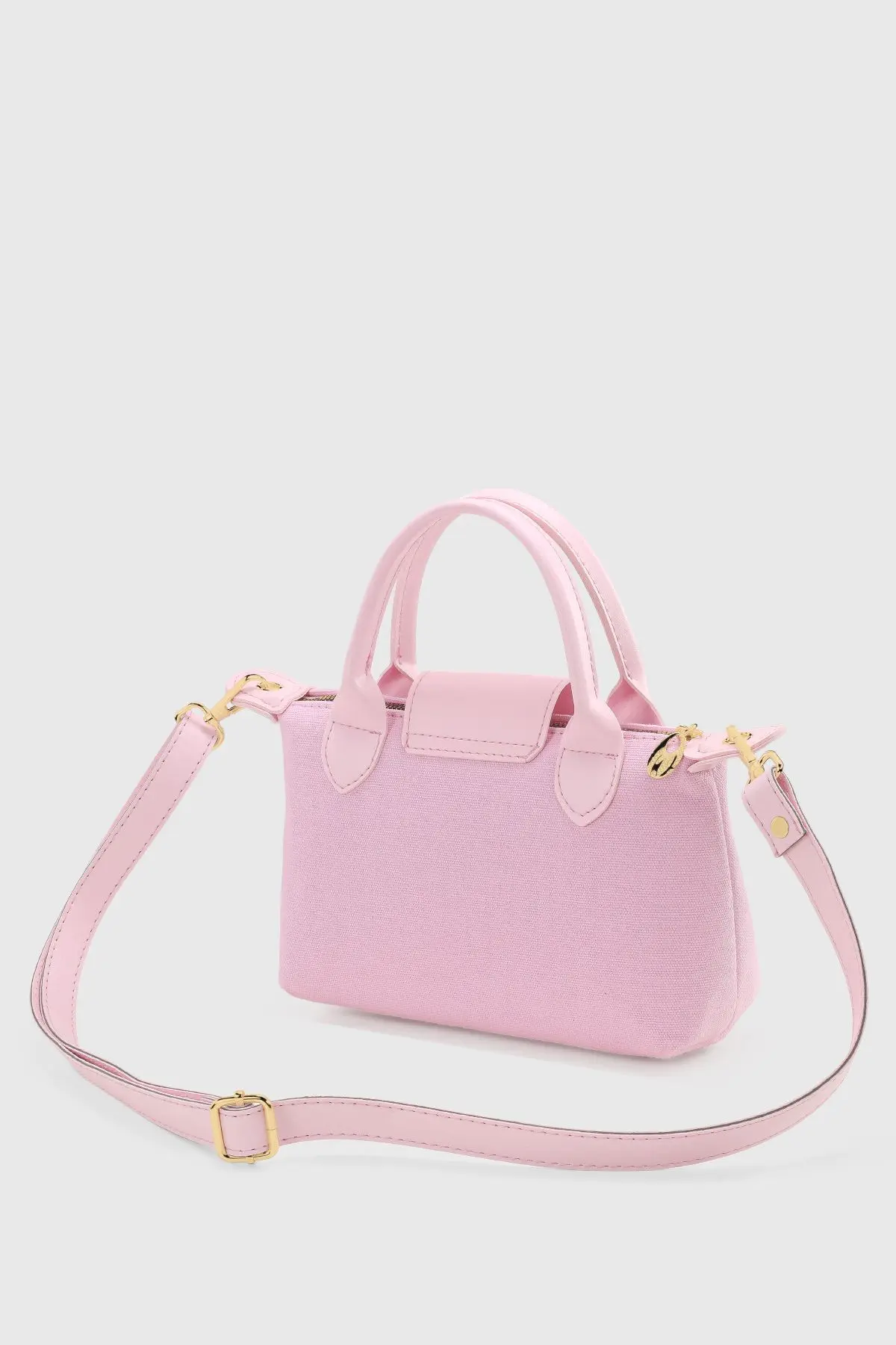 Pembe Kanvas Çok Yönlü PU Deri Çapraz Askılı Çanta