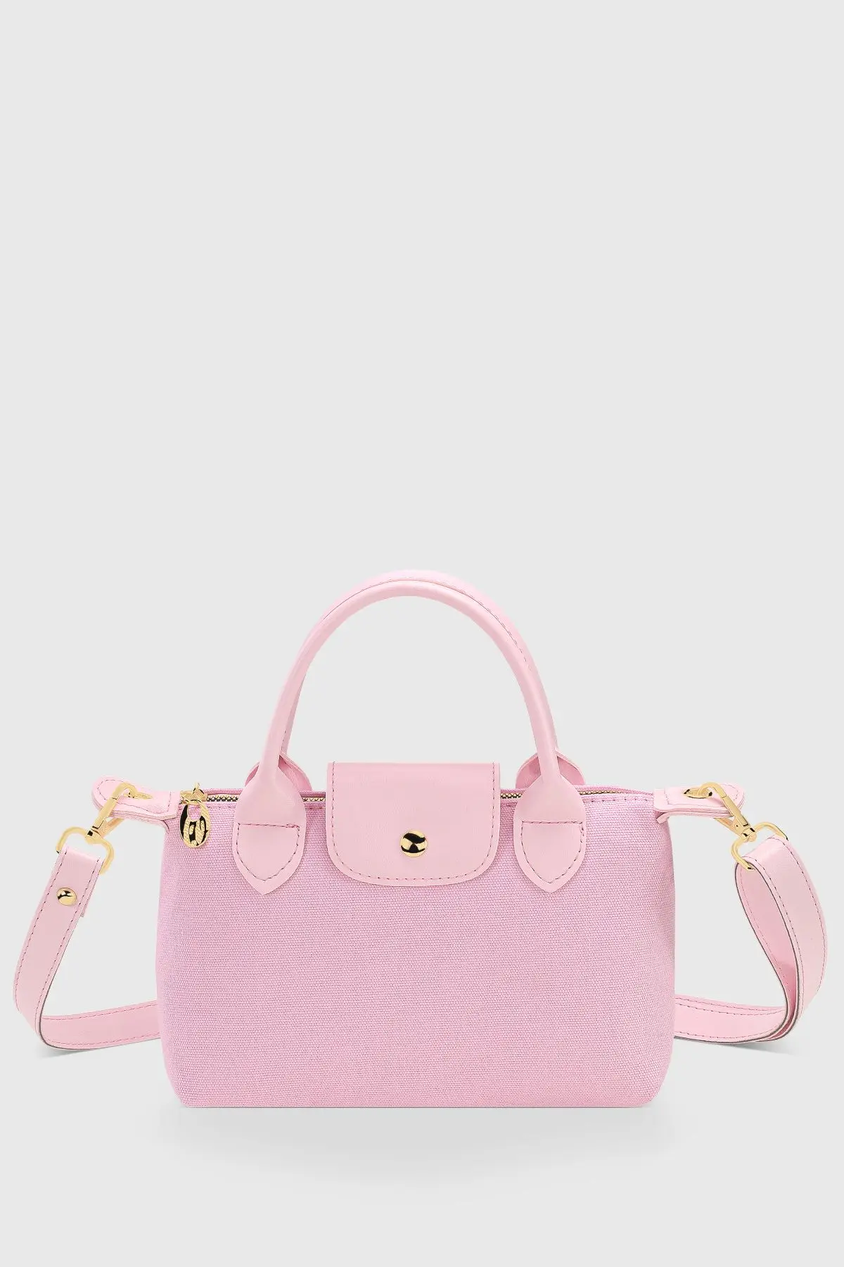 Housebags Pembe Kanvas Çok Yönlü PU Deri Çapraz Askılı Çanta