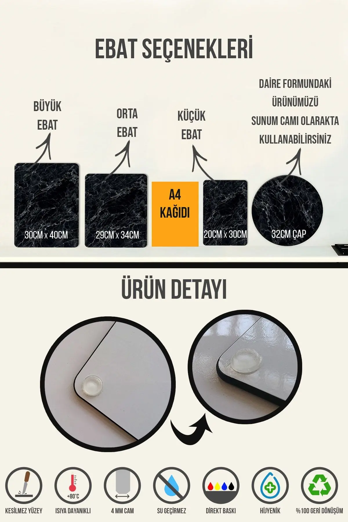 Saydam | Cam Kesme Tahtası - Cam Kesme Tablası | 30cm x 40cm