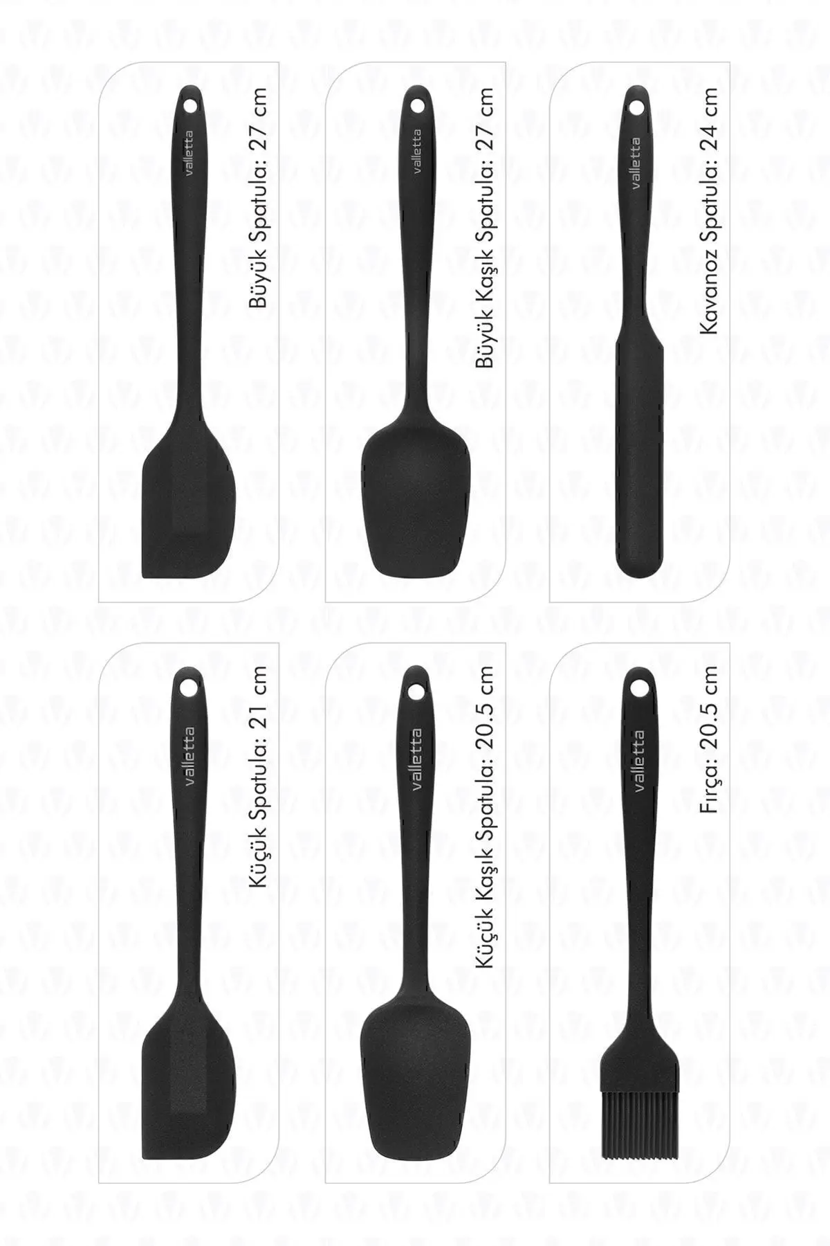Drongo Isıya Dayanıklı Yanmaz Yapışmaz Silikon Spatula Seti 6 Parça Siyah
