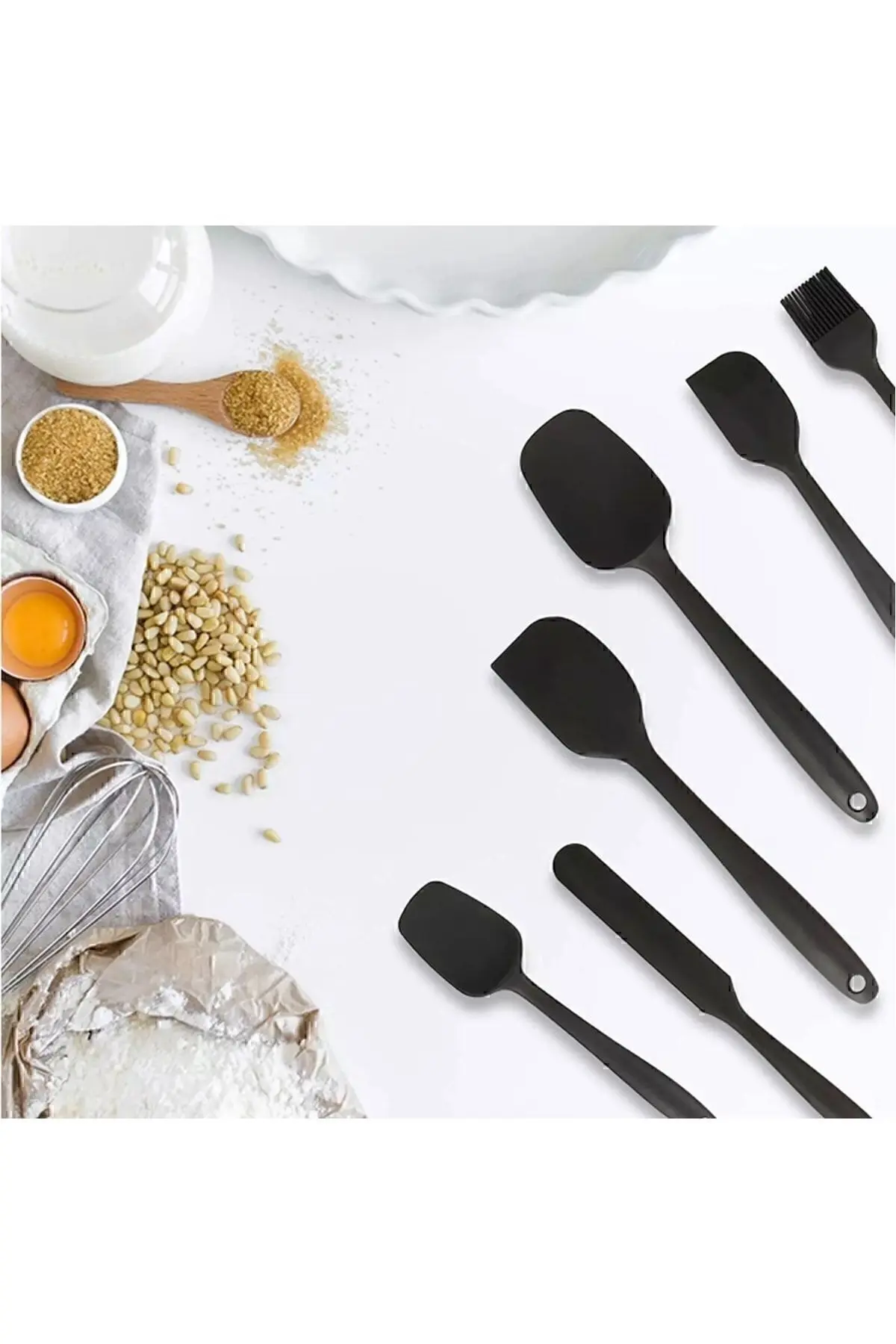 Drongo Isıya Dayanıklı Yanmaz Yapışmaz Silikon Spatula Seti 6 Parça Siyah