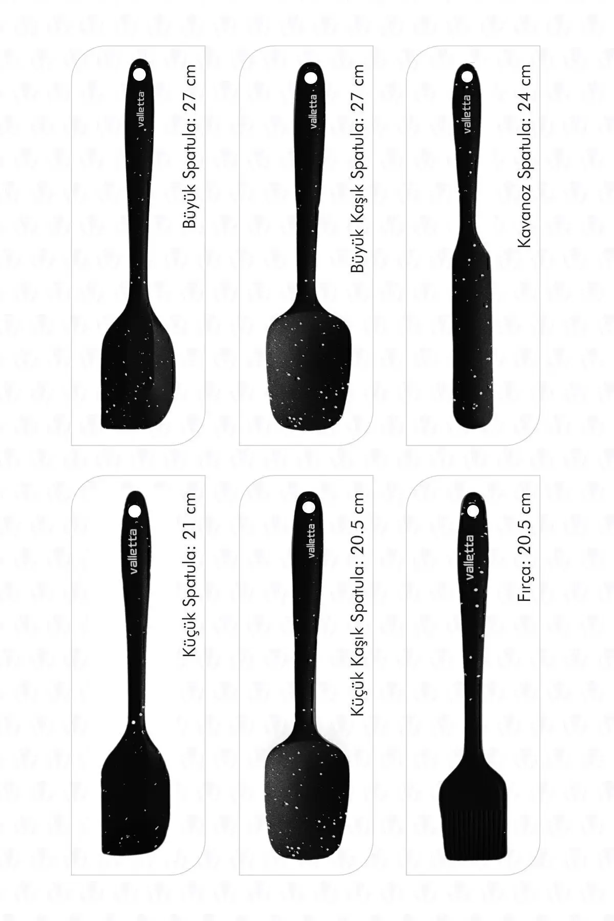 Drongo Isıya Dayanıklı Yanmaz Yapışmaz Silikon Spatula Seti 6 Parça Siyah Noktalı