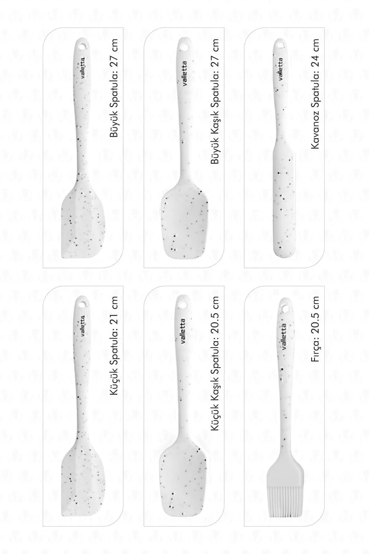 Drongo Isıya Dayanıklı Yanmaz Yapışmaz Silikon Spatula Seti 6 Parça Beyaz Noktalı