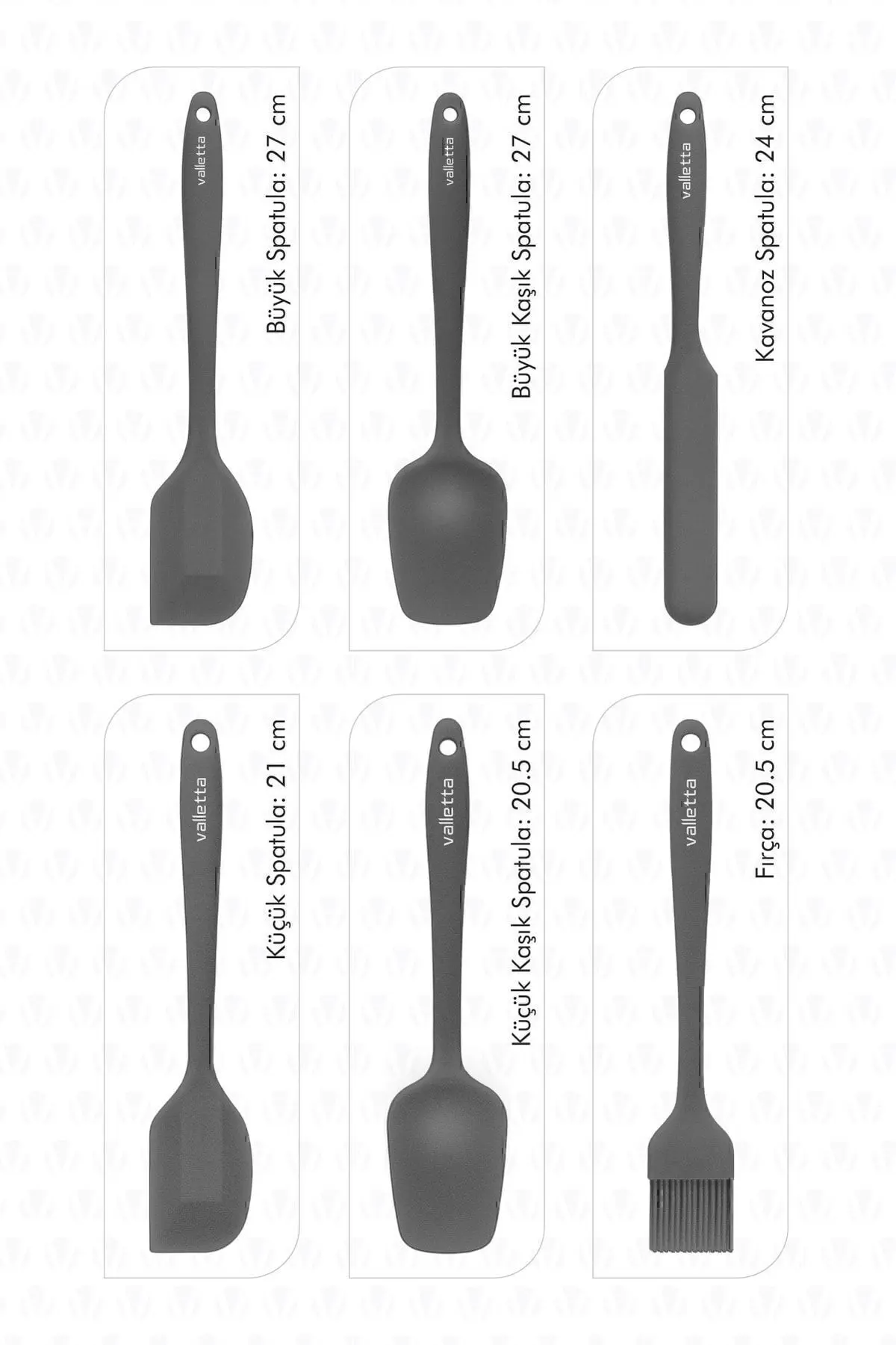 Drongo Isıya Dayanıklı Yanmaz Yapışmaz Silikon Spatula Seti 6 Parça Gri