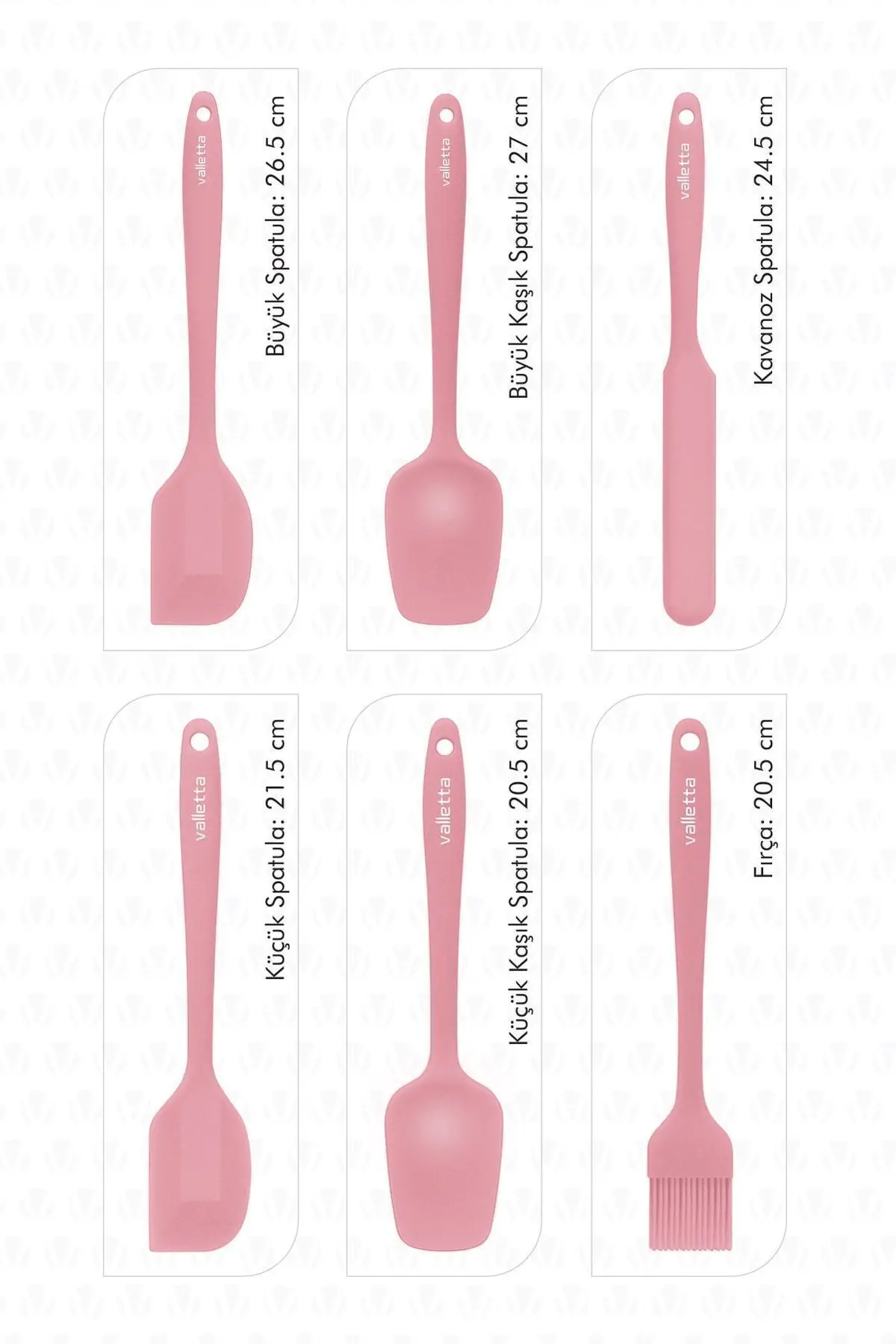 Drongo Isıya Dayanıklı Yanmaz Yapışmaz Silikon Spatula Seti 6 Parça Pembe