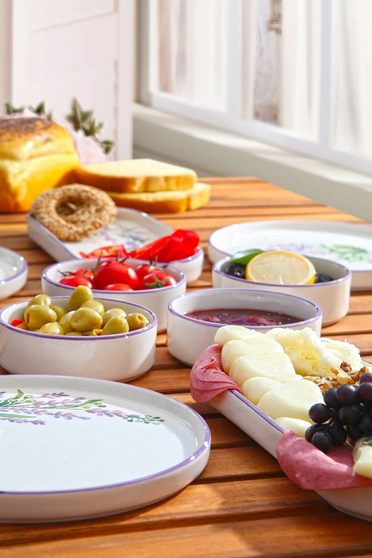 14 Parça 6 Kişilik Stackable Lavanta Kahvaltı Takımı - Lüx Kahvaltılık Sunum Seti Tabağı
