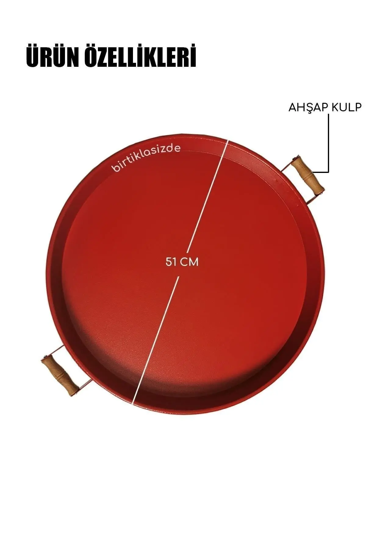 51 Cm Kırmızı 37 Cm Beyaz 2 Li Metal Yuvarlak Tepsi Sunum Tepsisi Çay Kahve Tepsisi