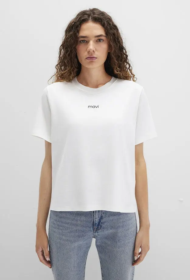 Mavi Mavi Logo Baskılı Beyaz Tişört Loose Fit / Bol Rahat Kesim 1612829-80194