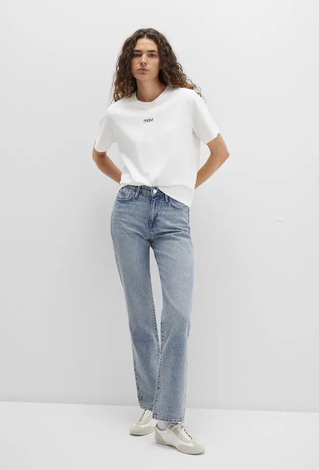 Mavi Mavi Logo Baskılı Beyaz Tişört Loose Fit / Bol Rahat Kesim 1612829-80194