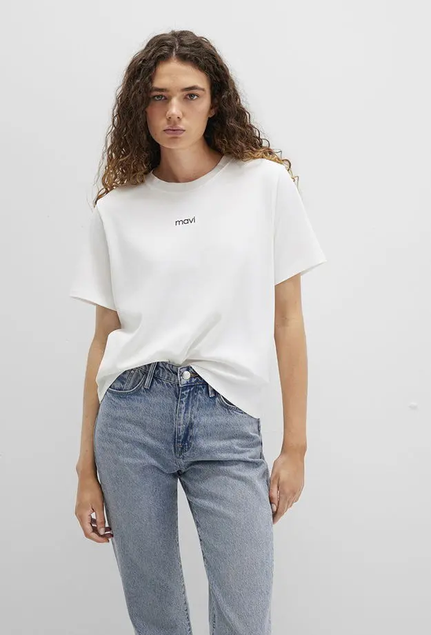 Mavi Mavi Logo Baskılı Beyaz Tişört Loose Fit / Bol Rahat Kesim 1612829-80194