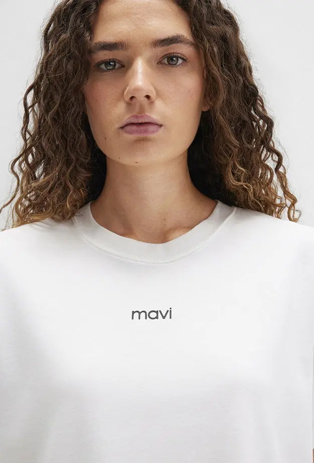 Mavi Mavi Logo Baskılı Beyaz Tişört Loose Fit / Bol Rahat Kesim 1612829-80194
