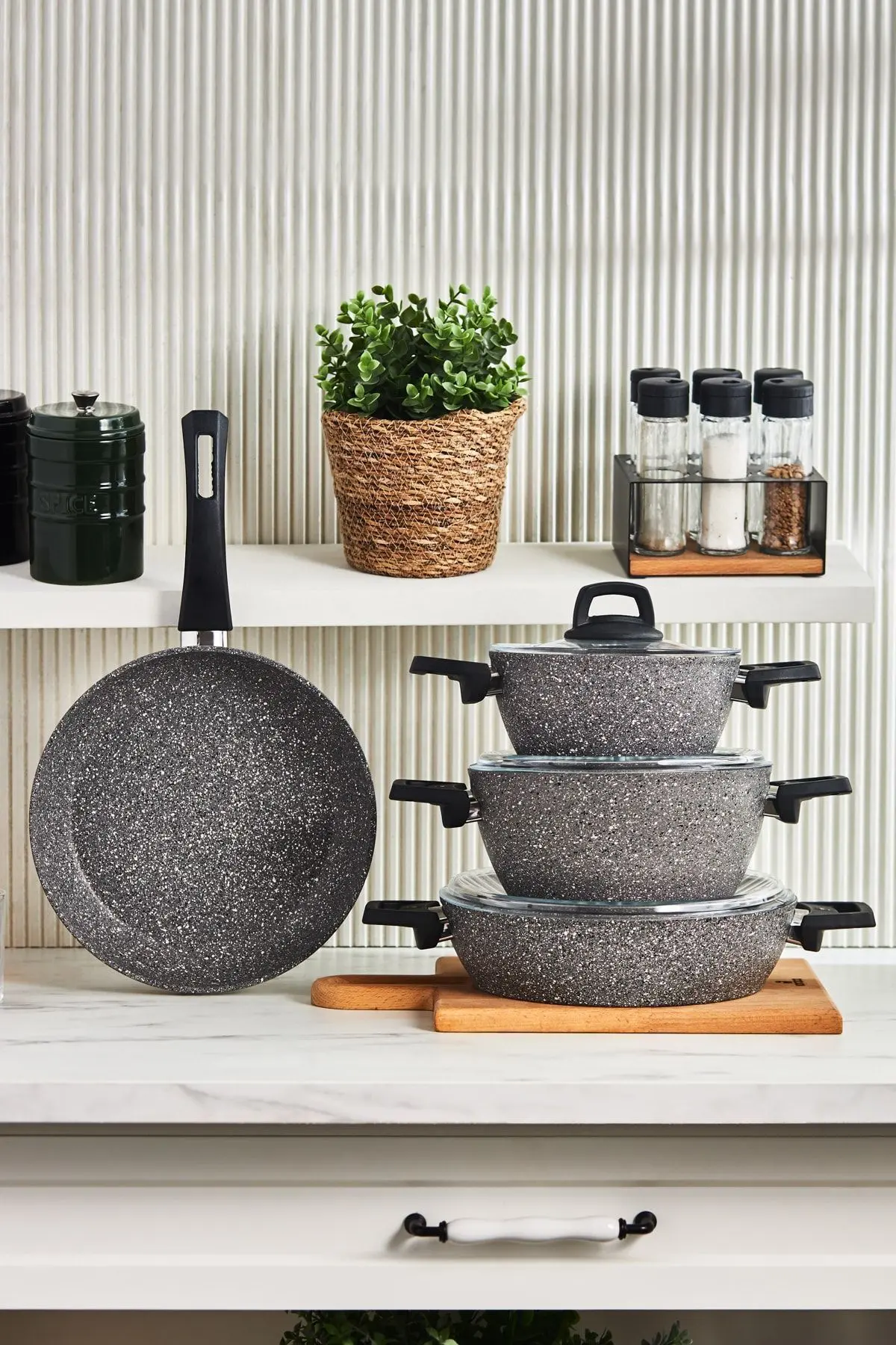 Gris Biogranit 7 Parça Tencere Seti