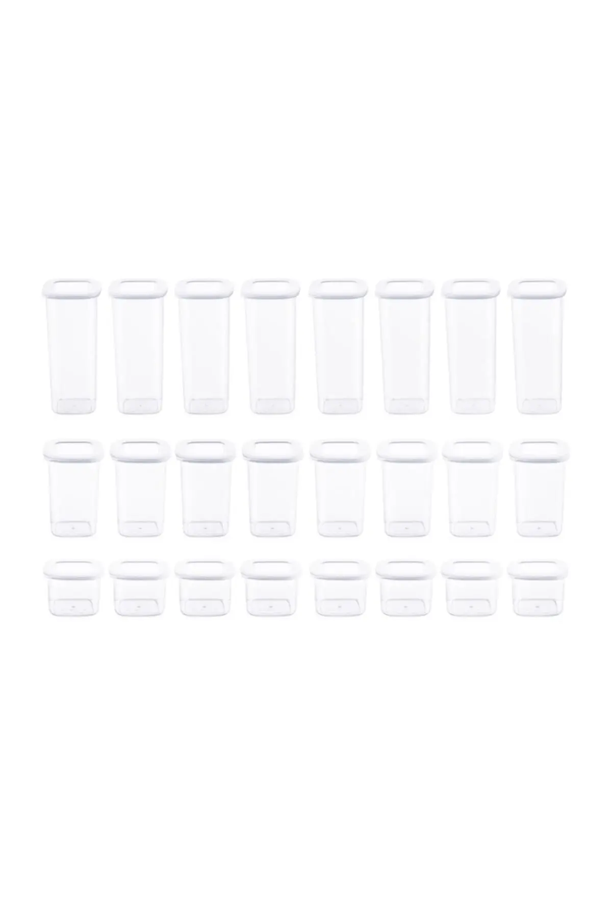 Foly Etiketli Kare Erzak Saklama Kabı 24'lü Set 8x(0,55 LİTRE, 1,2 LİTRE, 1,75 LİTRE) Beyaz