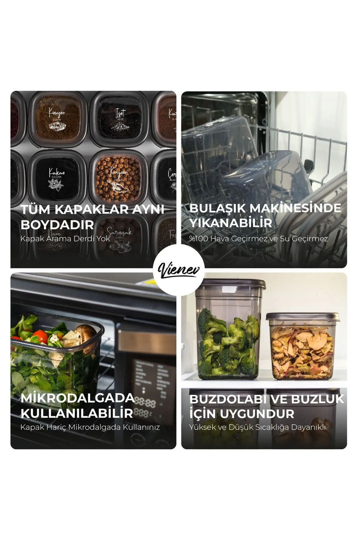 24lü Peggy Kare Erzak Saklama Kabı 8x(0,55 LİTRE, 1,2 LİTRE, 1,75 LİTRE) Beyaz Serigrafi Etiketli