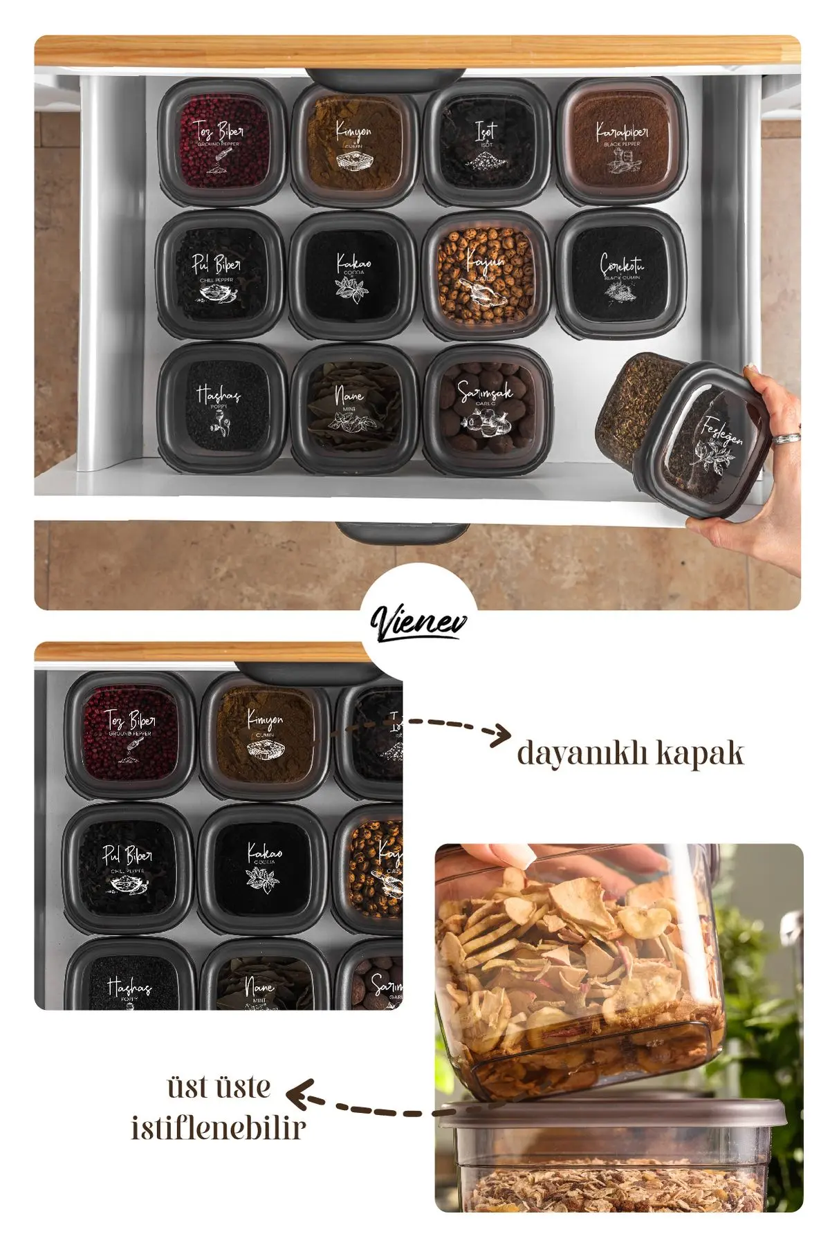 24lü Peggy Kare Erzak Saklama Kabı 8x(0,55 LİTRE, 1,2 LİTRE, 1,75 LİTRE) Beyaz Serigrafi Etiketli