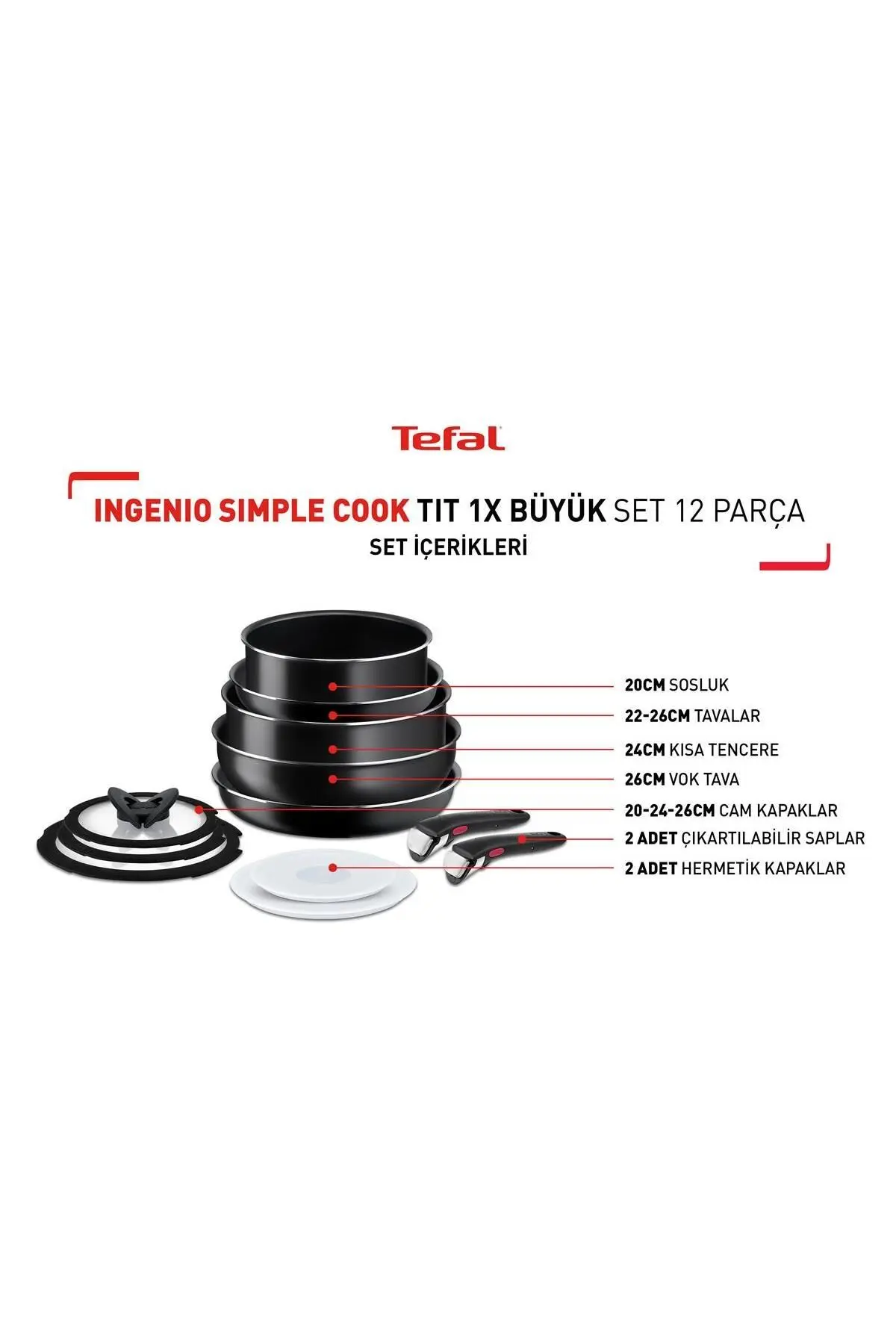 Titanyum Ingenio Simple Cook 1x Büyük Set - 12 Parça