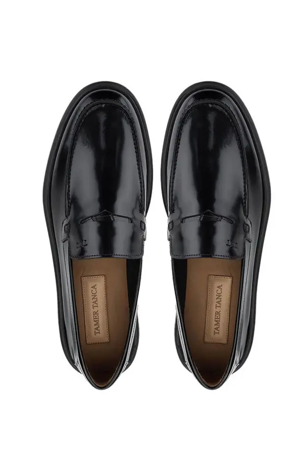 Tamer Tanca Erkek Hakiki Deri Siyah Açma Loafer Ayakkabı