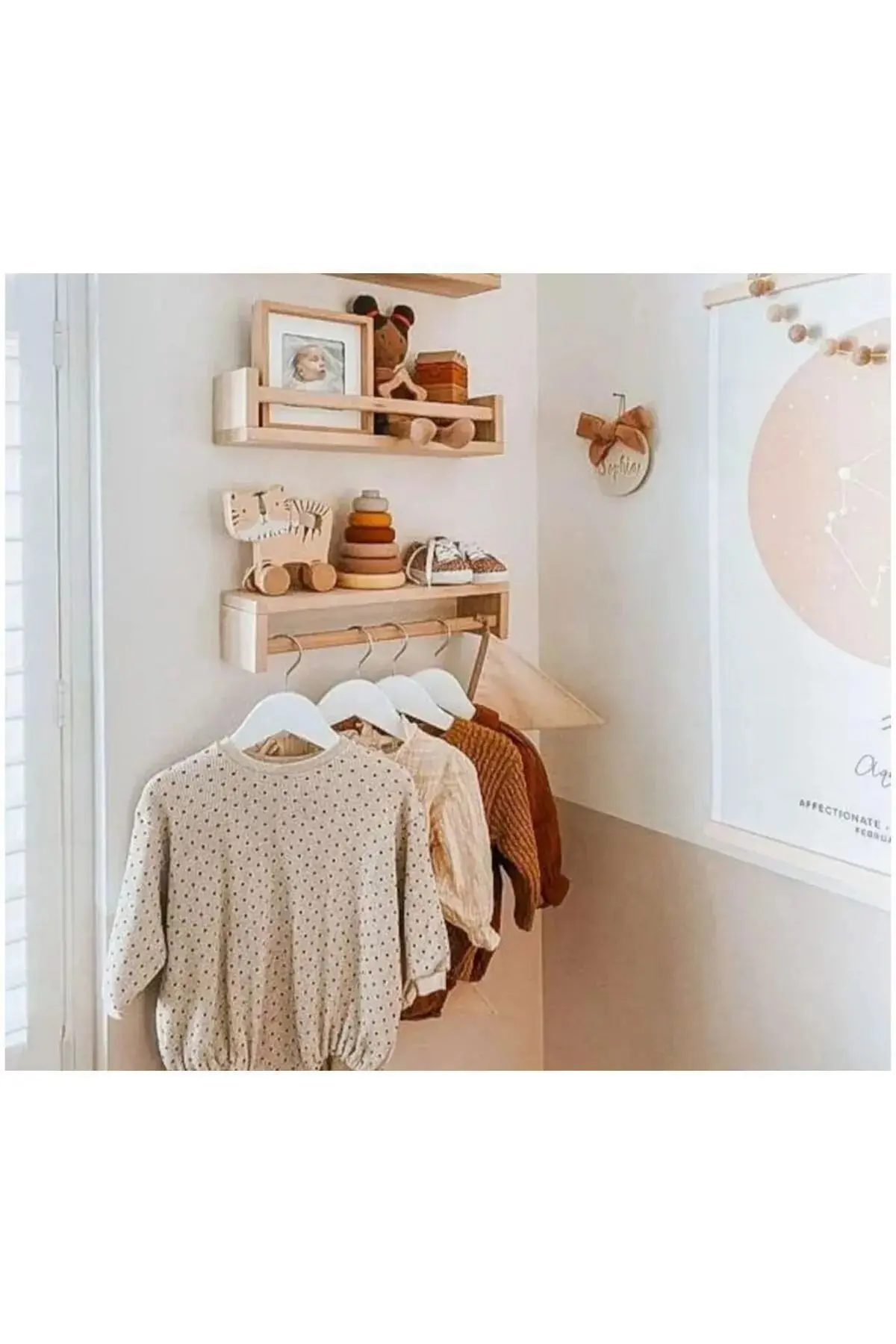 24'lü Ahşap Görünümlü Çocuk Elbise Askı Bebek Askısı Kıyafet Ve Elbise Askısı 24 Adet