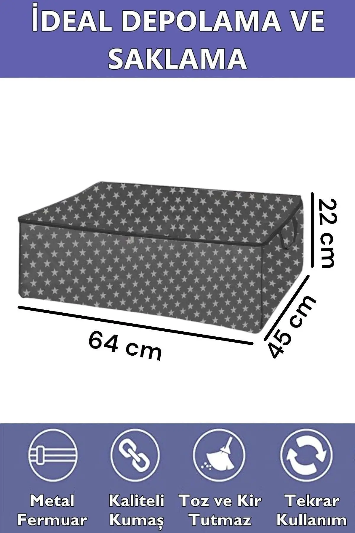 8 Adet Çekyat Baza Tipi Yastık Kıyafet Saklama Hurcu-baza Altı Düzenleyici Hurç Yıldızlı 64x45x22 Cm