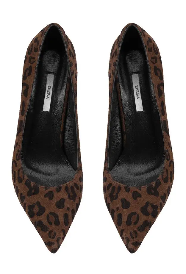 Kadın Leopar Süet Stiletto