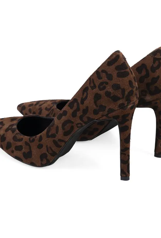 Kadın Leopar Süet Stiletto