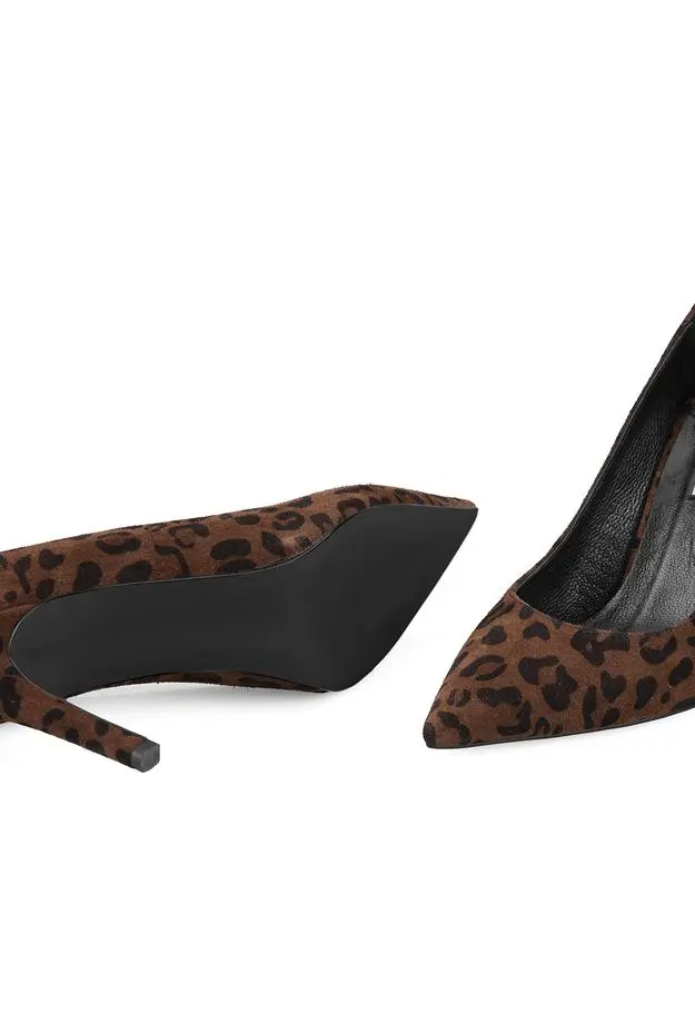 Kadın Leopar Süet Stiletto