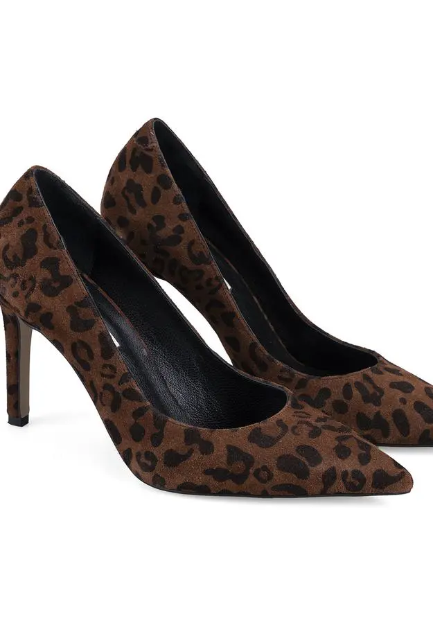 Desa Kadın Leopar Süet Stiletto