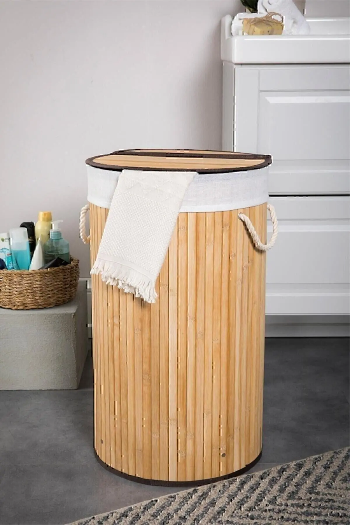 naturelove Sword Katlanır Naturel Oval Banyo Bambu Çamaşır Kirli Sepeti Fma331253