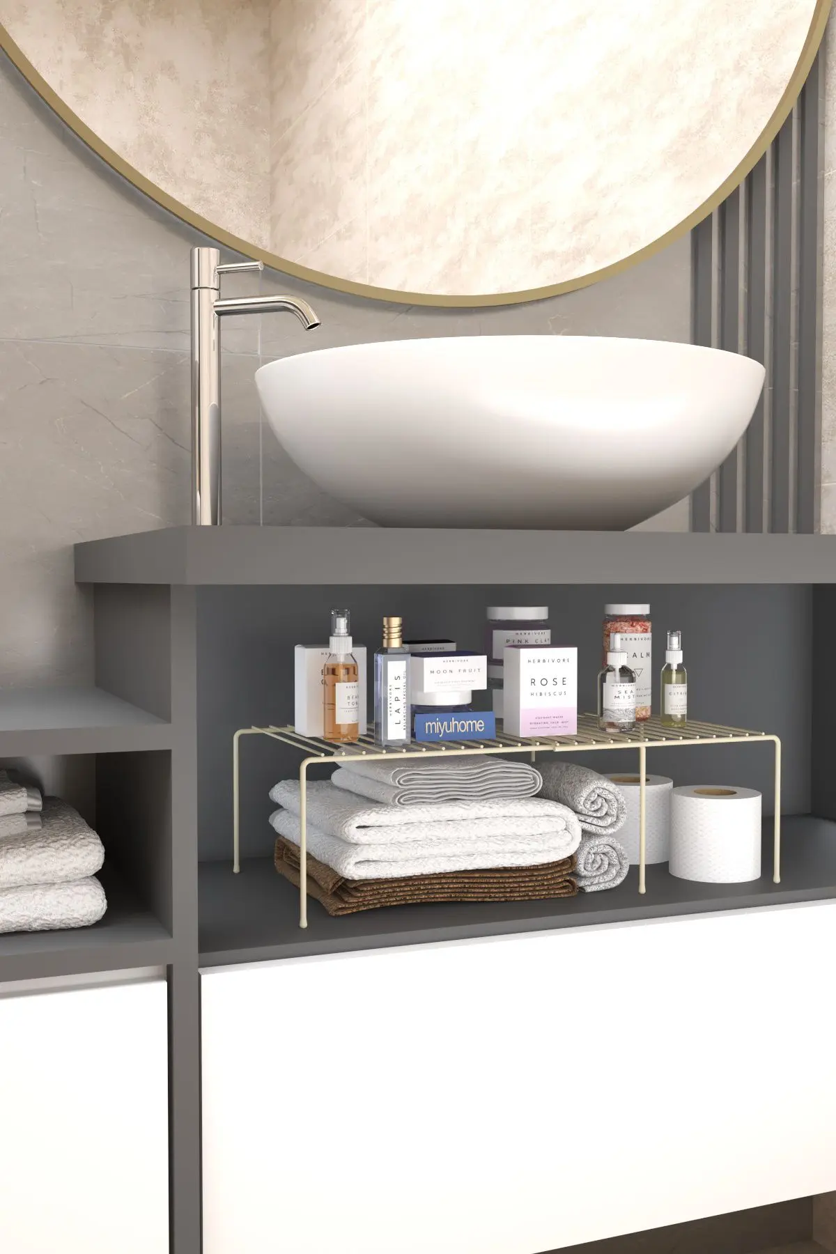 Genişletilebilir Raf Ayarlanabilir Dolap İçi Düzenleyici Mutfak Düzenleyici Banyo Düzenleyici BEJ