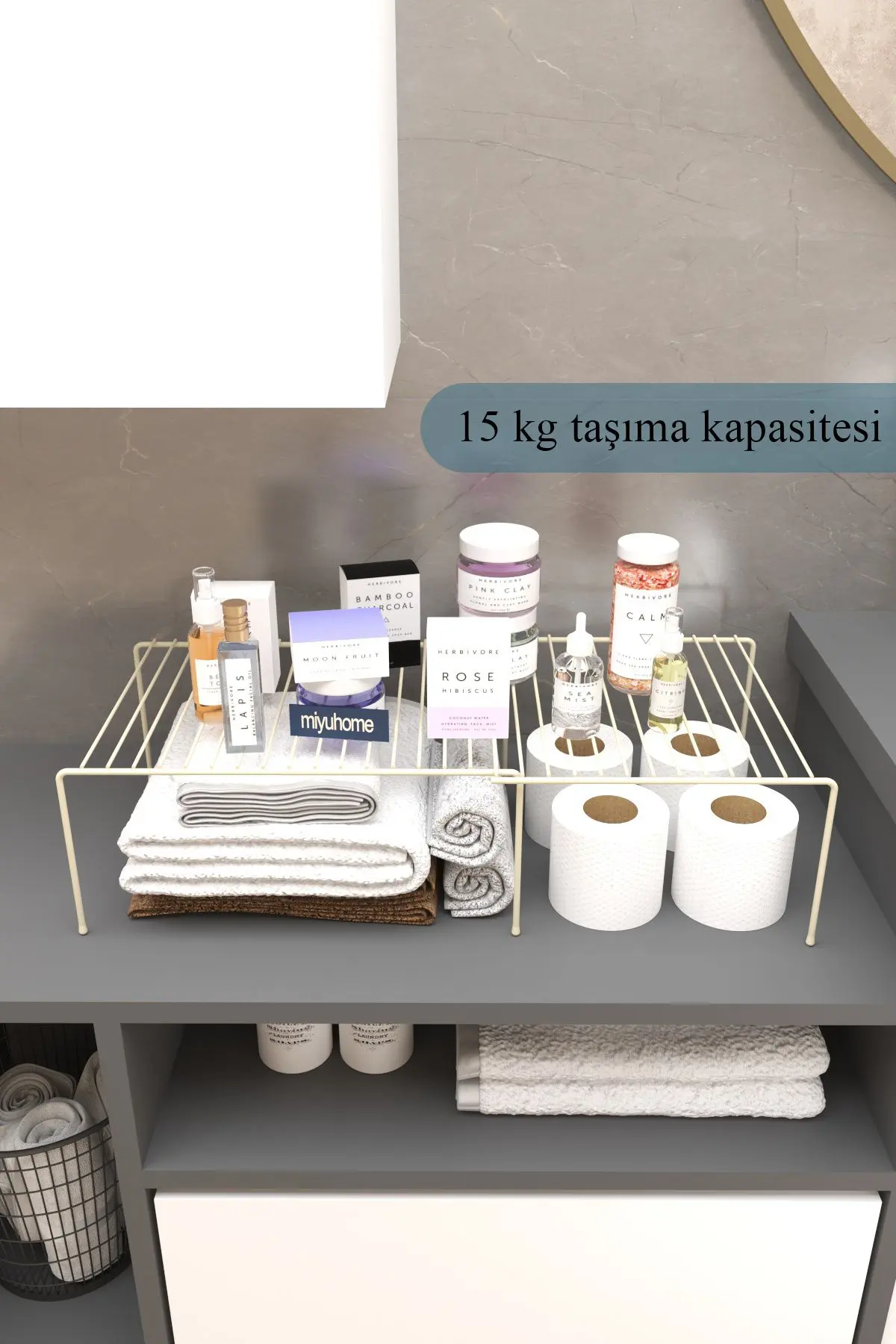 Genişletilebilir Raf Ayarlanabilir Dolap İçi Düzenleyici Mutfak Düzenleyici Banyo Düzenleyici BEJ