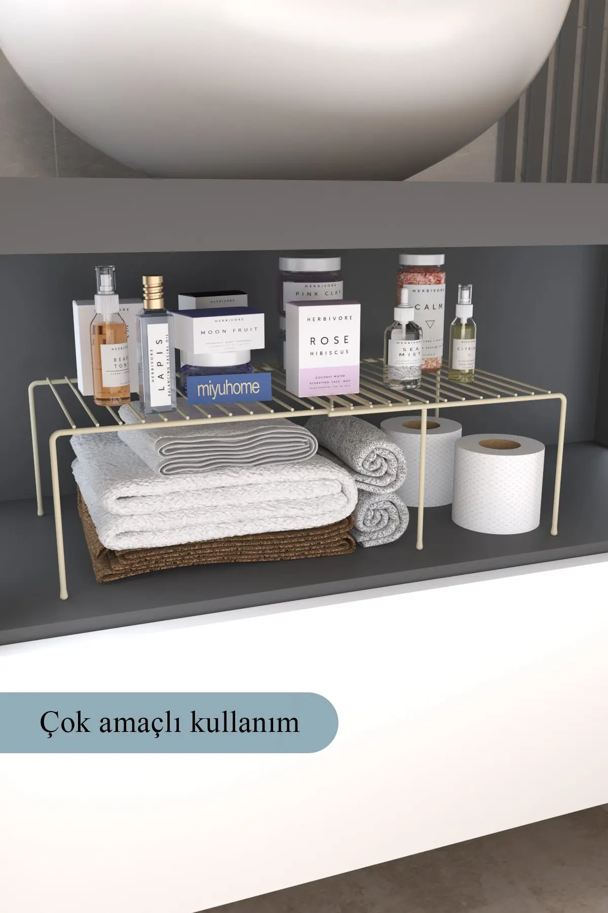 moniev Genişletilebilir Raf Ayarlanabilir Dolap İçi Düzenleyici Mutfak Düzenleyici Banyo Düzenleyici BEJ