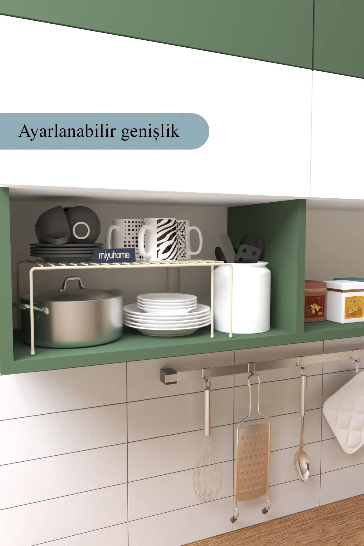 Genişletilebilir Raf Ayarlanabilir Dolap İçi Düzenleyici Mutfak Düzenleyici Banyo Düzenleyici BEJ