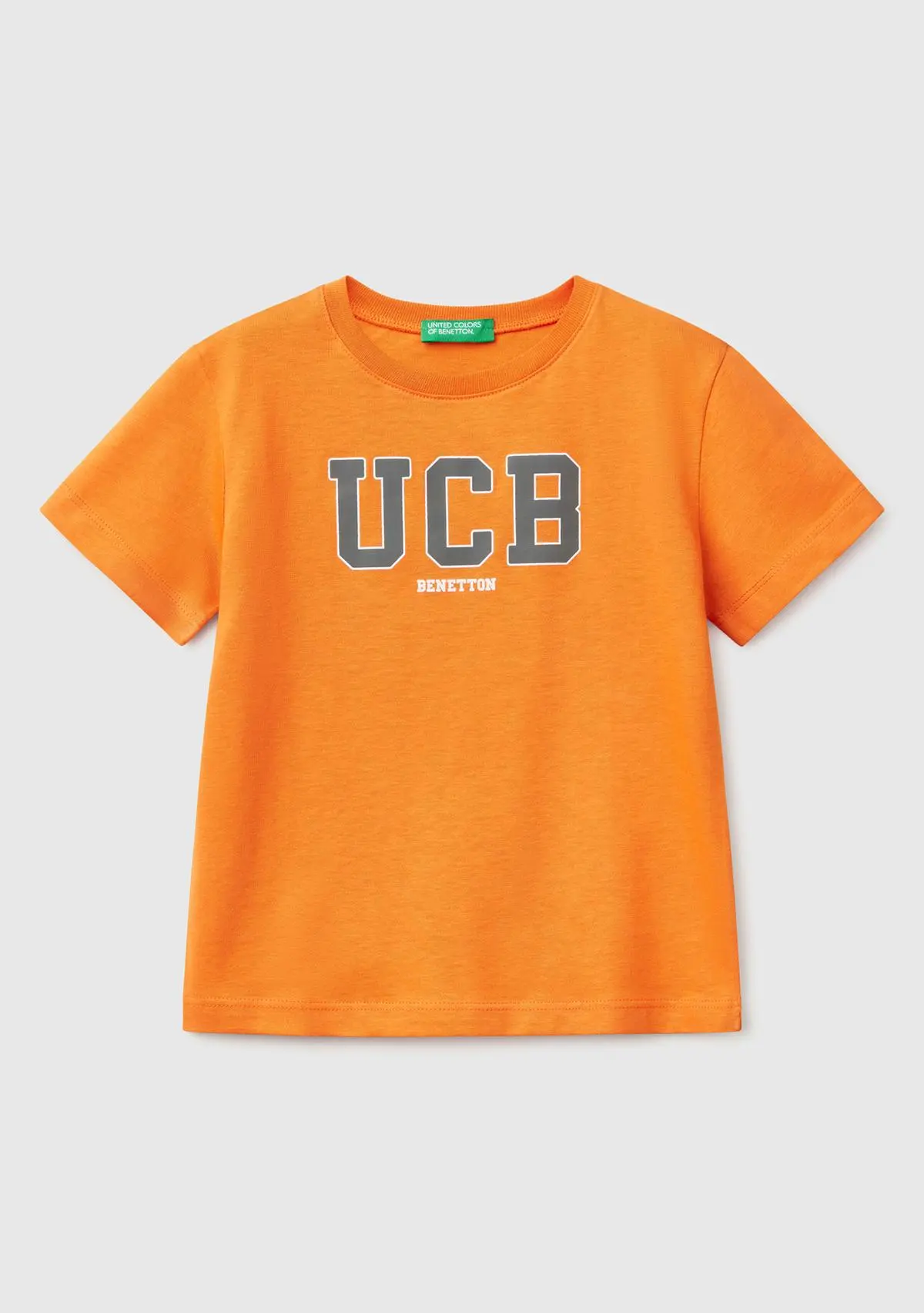United Colors of Benetton Erkek Çocuk Turuncu Benetton Logo Baskılı T-Shirt