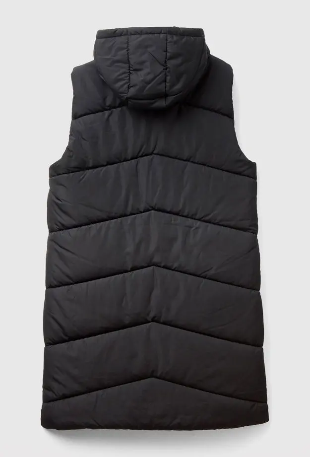 Kadın Siyah Kolsuz Uzun Kapitone Mont