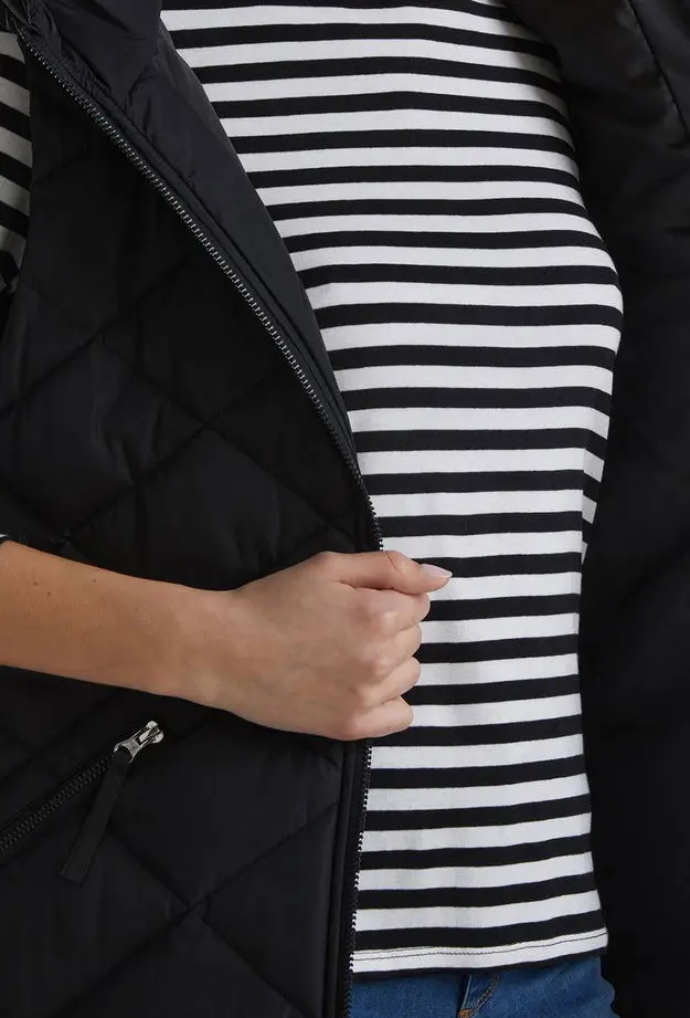 Kadın Siyah Kolsuz Uzun Kapitone Mont