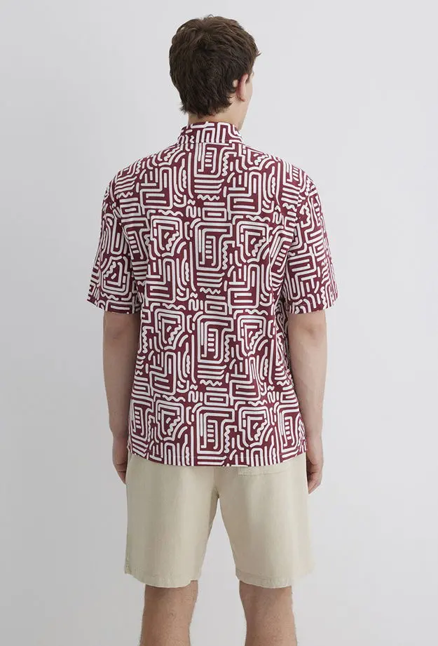 Mavi Baskılı Kırmızı Gömlek Loose Fit / Bol Rahat Kesim 0211536-89926