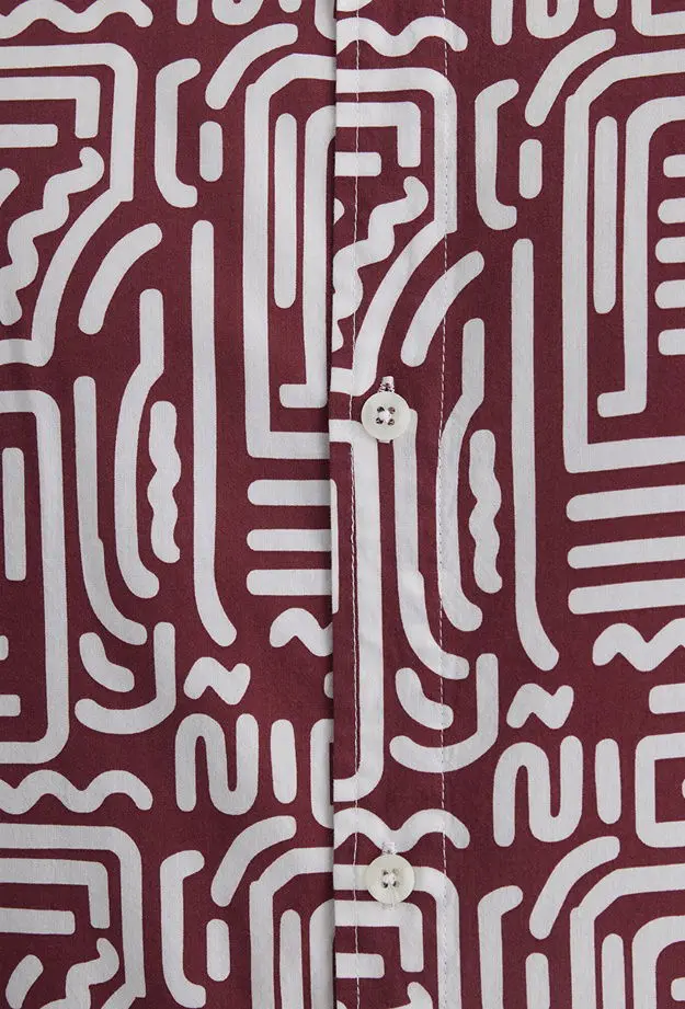 Mavi Baskılı Kırmızı Gömlek Loose Fit / Bol Rahat Kesim 0211536-89926