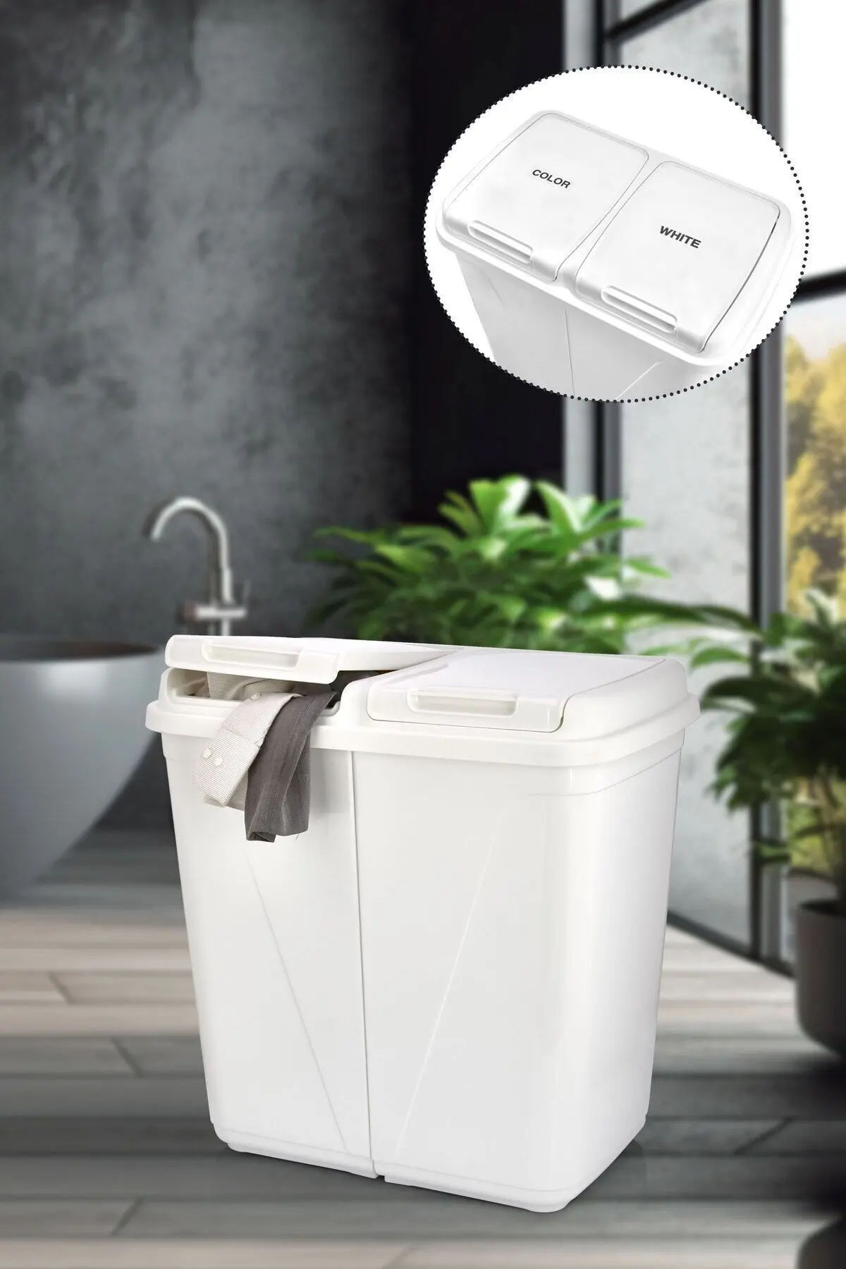 Violet Kirli Çamaşır Sepeti Iki Bölmeli 90 Litre (büyük)
