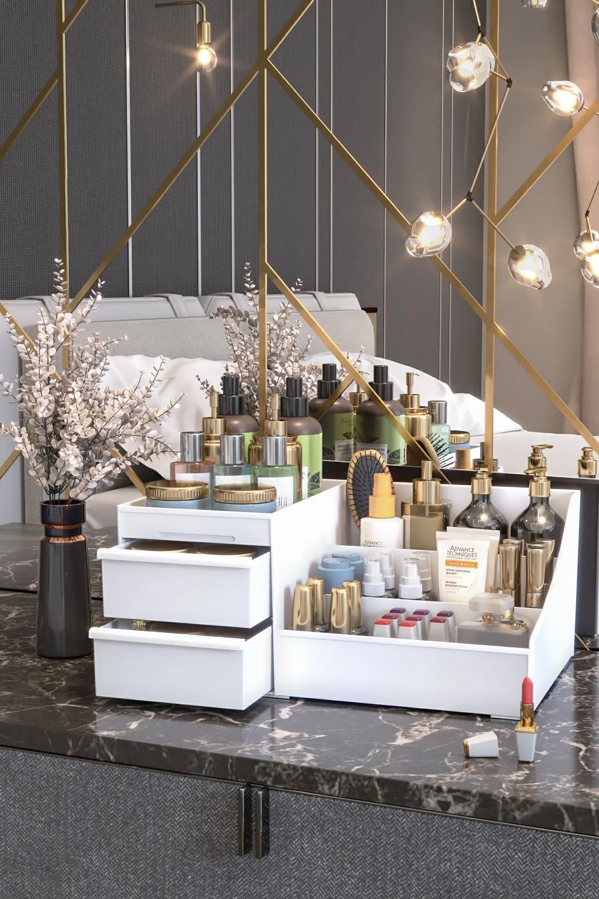 Elegance Xl Makyaj Kozmetik Parfüm Krem Serum Düzenleyici Çekmeceli Organizer Beyaz