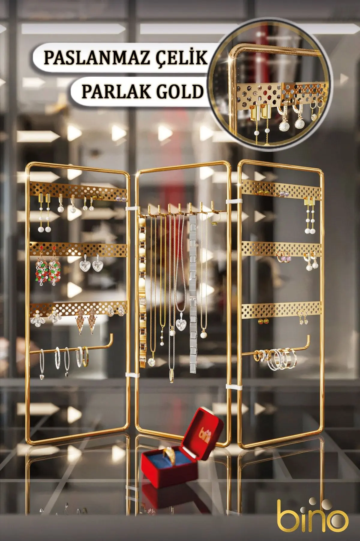 Takı Düzenleyici Organizeri Kutusu Dekoratif Takı Standı 3 Parça Kolye Yüzük Küpelik